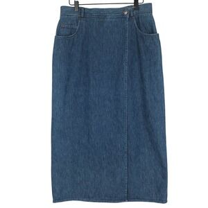 VTG Bushwacker USA Denim Wrap Midi Skirt Sz 14 Medium Wash High Waist Cottage